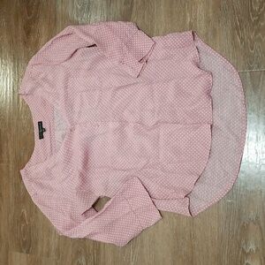 (L) Fred David Polka Dot Print Blouse Business Casual Lightweight Slightly Sheer